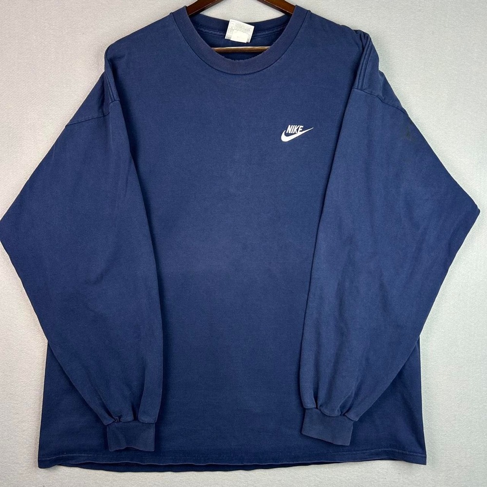 Vintage Nike Blue Long Sleeve Embroidered Tee Shirt 90s XXL